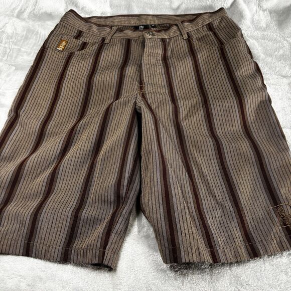 Katin Surf Co  Men's Bermuda Shorts Size 33 Brown /Maroon Striped Button Fly - Picture 2 of 13